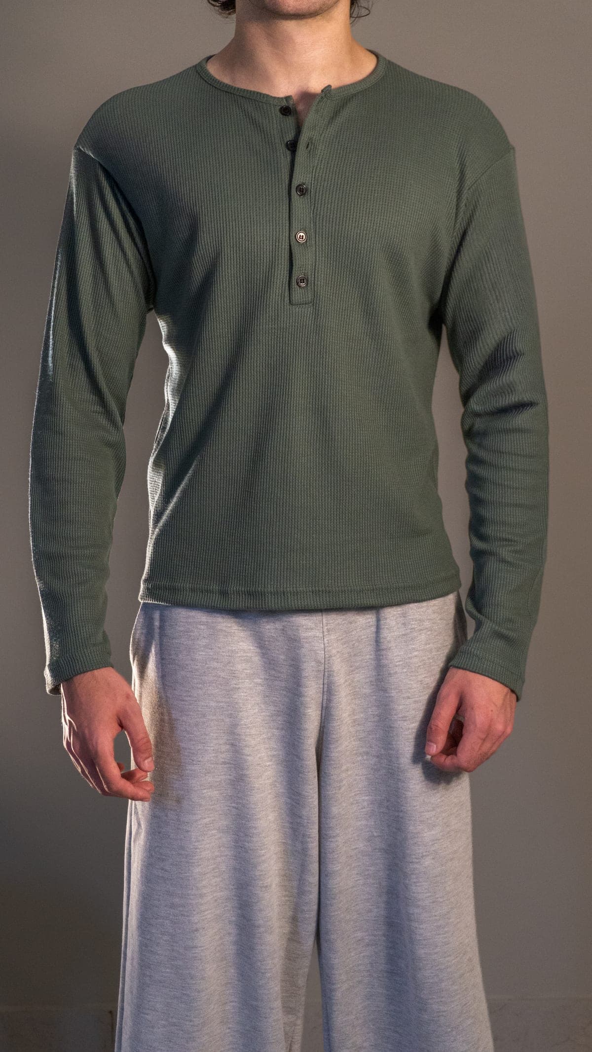 Ribbed Henley - Moss Green